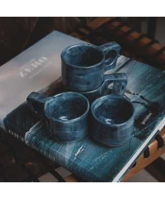 Niebieska Rustykalna Filiżanka Espresso 80ml - Jira Ceramics