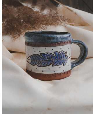 Blue Native American Shamanic Feather Mug 250ml - Jira Ceramics