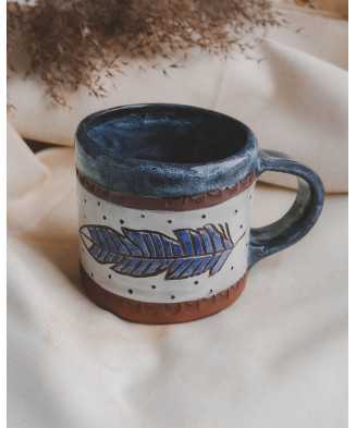 Blue Native American Shamanic Feather Mug 250ml - Jira Ceramics