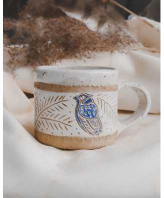 White Blue Jay Bird Mug 250ml - Jira Ceramics