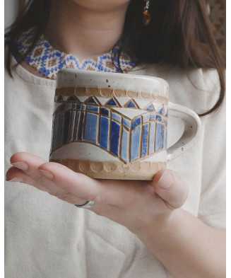 White Rustic Native American Mug 250ml - Jira Ceramics