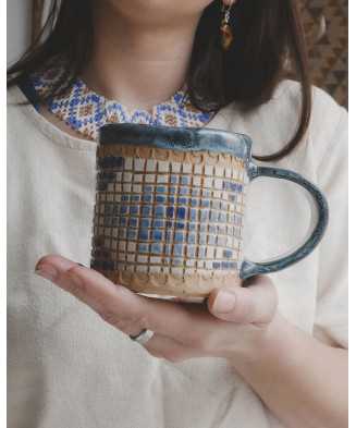Blue Native American Mug 330ml - Jira Ceramics