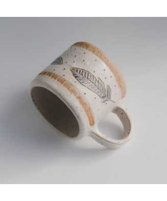 White Native American Shamanic Feather Mug 250ml - Jira Ceramics
