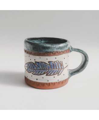 Niebieski Kubek Indiański Szamański z Piórami 250ml - Jira Ceramics
