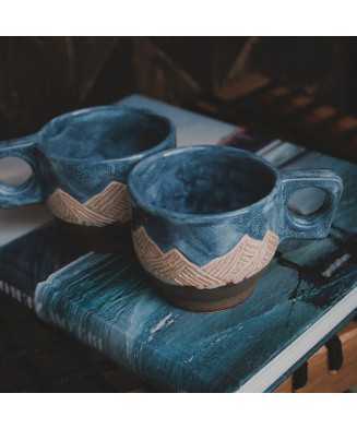 Niebieska Rustykalna Filiżanka Góry 250ml - Jira Ceramics