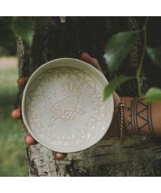Biała Rustykalna Miska z Reniferem 13,5 cm - Jira Ceramics
