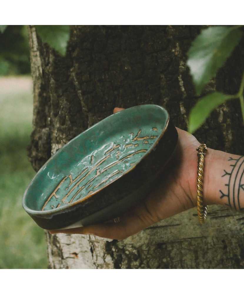 Zielona Rustykalna Miska Niedźwiedź 15,5 cm - Jira Ceramics
