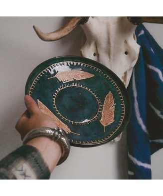 Dark Blue Rustic Indian Feather Bowl 23 cm