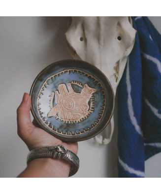 Niebieska Rustykalna Miska z Kojotem 13,5 cm